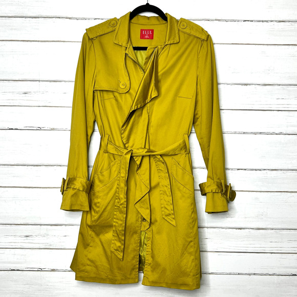Elle Jackets & Blazers - Elle Ruffle Trench Coat Yellow Green Size Medium